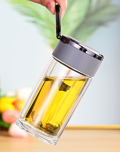 200ml高硼硅双层拉环水杯耐高温玻璃杯玻璃杯随身户外杯