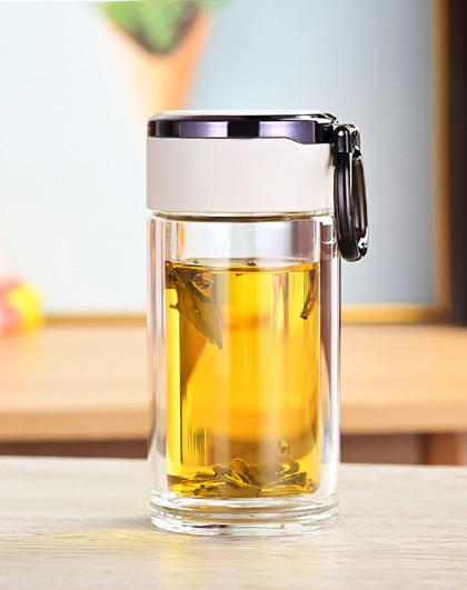 200ml高硼硅双层拉环水杯耐高温玻璃杯玻璃杯随身户外杯