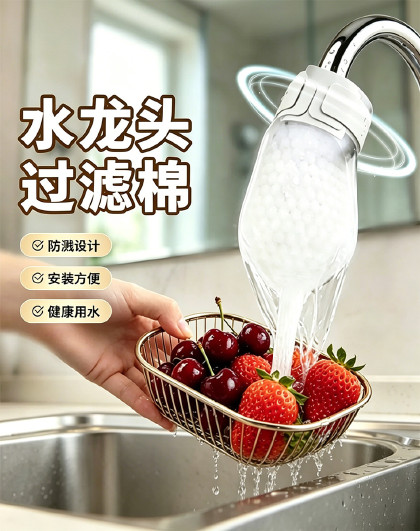 300片装水龙头过滤棉洗手台过滤自来水泥沙铁锈水垢杂质过滤棉