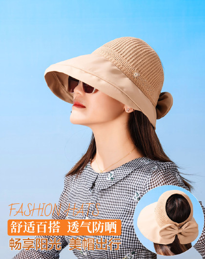 新款时尚海滩度假防晒用品女遮脸镂空遮阳空顶发箍
