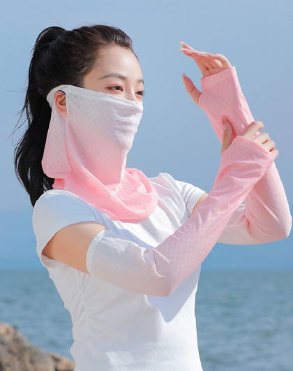 2件套百搭透气户外骑车骑行护面护臂护颈面罩渐变护颈护臂