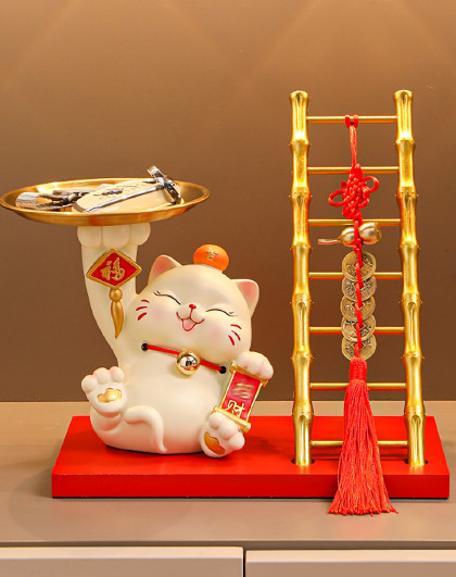 2件套家居客厅入户门口鞋柜装饰品乔迁新居福运来财猫玄关摆件