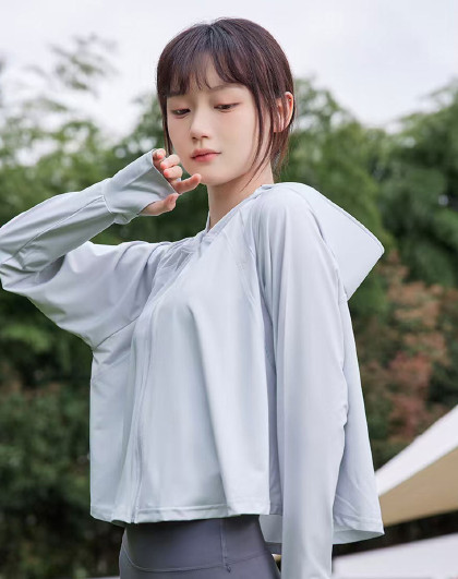 春夏户外斗笠款帽子面罩一体开衫透气外套皮肤衣连帽骑行爬山罩衫