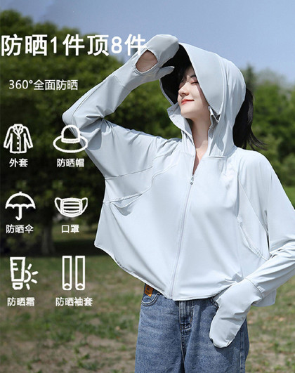 手套款可拆卸大帽檐防晒衣户外斗笠款帽子面罩一体开衫透气外套