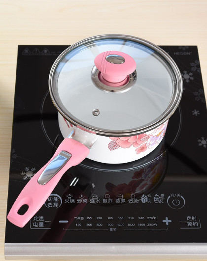 18CM精铁珐琅瓷家用平底锅磁炉通用不粘锅汤锅奶锅宝宝辅食锅
