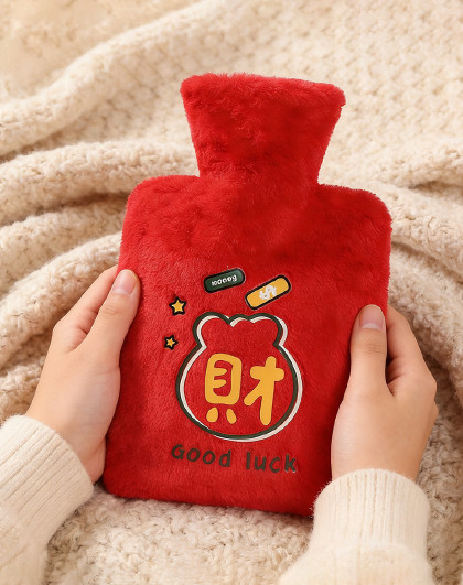 喜庆毛绒热水袋暖水袋注水暖肚子暖手宝学生敷肚子热敷热水袋