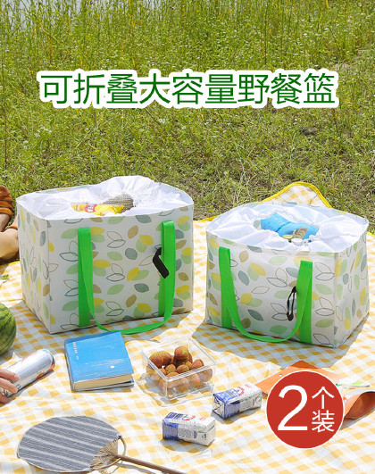 2个装款大容量野餐包户外露营保温加厚铝箔保鲜便携手提旅行袋