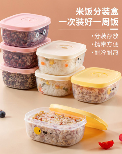 6个装清新萌趣分装定量小饭盒冰箱收纳保鲜盒米饭分装冷冻盒