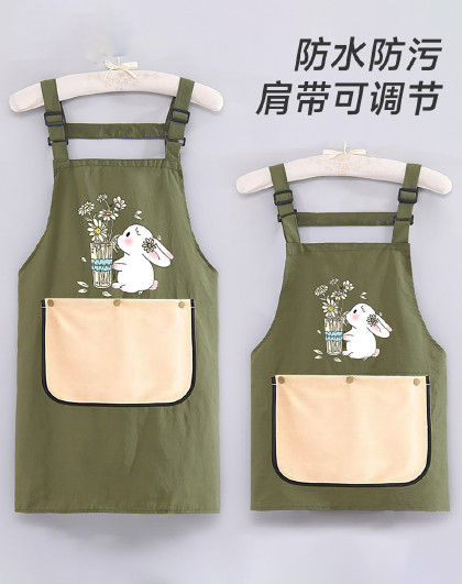 2件套家用做饭防水工作服餐饮大口袋围裙可调节肩带防油污围裙