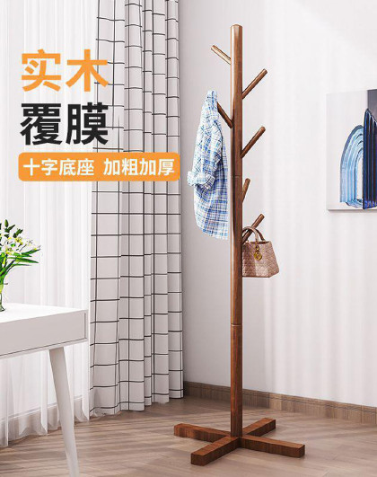 简易立式实木落地衣帽架卧室内置物客厅挂衣服架子家用单杆挂包架