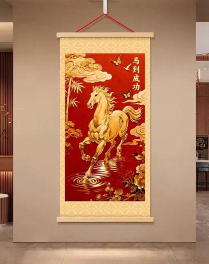 简约办公室客厅书房挂画走廊过道马年装饰画马到成功吉祥挂画